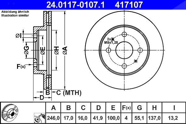 Ate Bremsscheibe [Hersteller-Nr. 24.0117-0107.1] für Daihatsu, Subaru