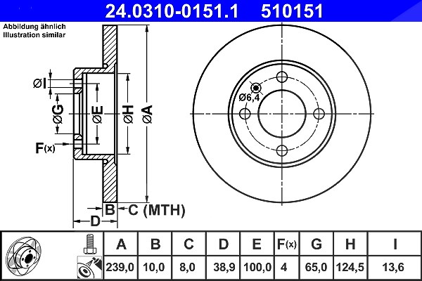 Ate Bremsscheibe Vorder-/Hinterachse Voll [Hersteller-Nr. 24.0310-0151.1] für VW, Seat, Audi