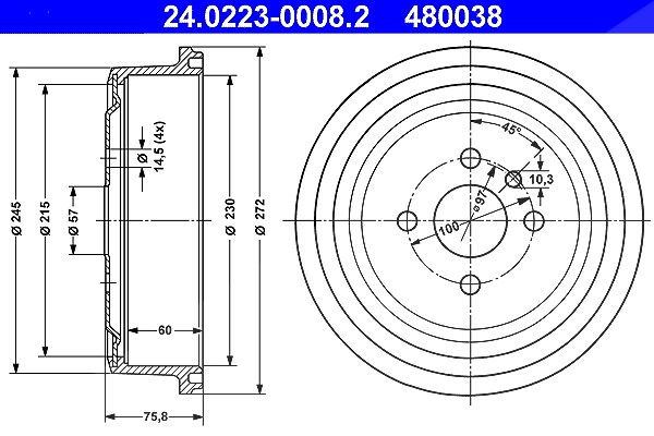 Ate Bremstrommel [Hersteller-Nr. 24.0223-0008.2] für Vauxhall, Opel