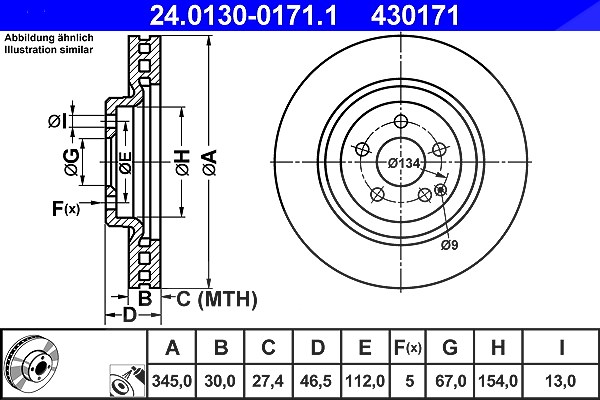 Ate 1x Bremsscheibe [Hersteller-Nr. 24.0130-0171.1] für Mercedes-Benz