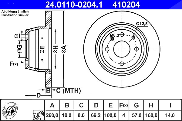 Ate Bremsscheibe [Hersteller-Nr. 24.0110-0204.1] für Vauxhall, Opel