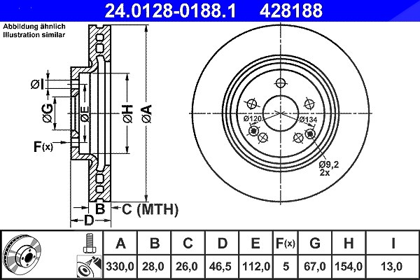 Ate 1x Bremsscheibe [Hersteller-Nr. 24.0128-0188.1] für Mercedes-Benz