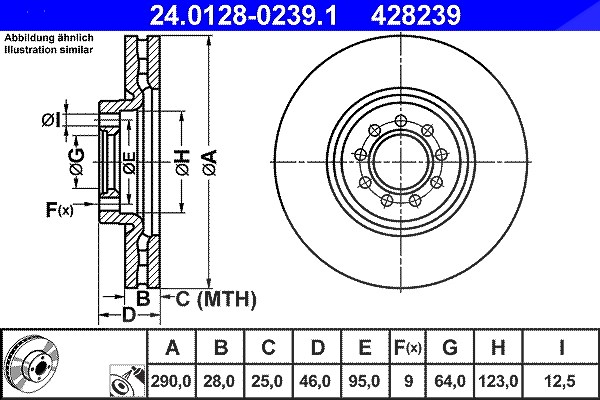 Ate 1x Bremsscheibe [Hersteller-Nr. 24.0128-0239.1] für Iveco