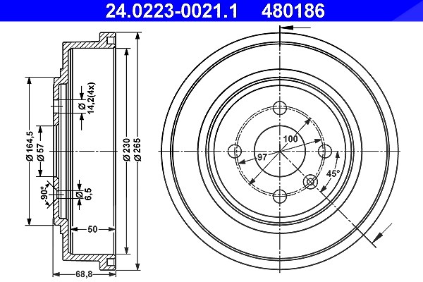 Ate Bremstrommel [Hersteller-Nr. 24.0223-0021.1] für Opel, Vauxhall