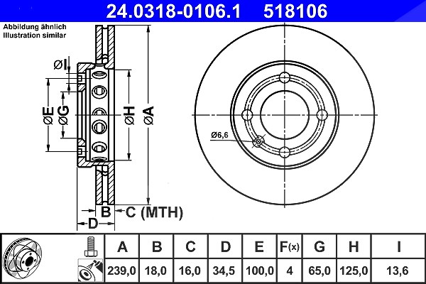 Ate Bremsscheibe Vorderachse Belüftet [Hersteller-Nr. 24.0318-0106.1] für VW, Seat