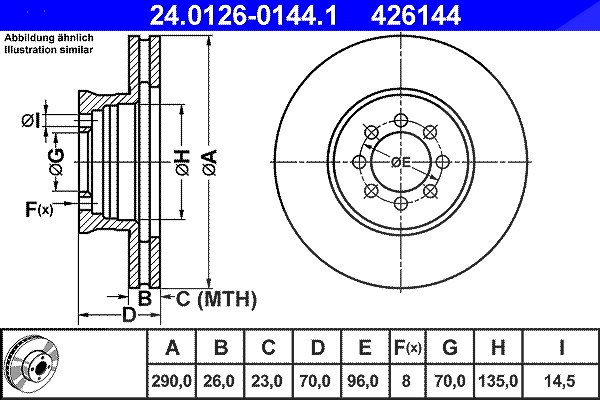 Ate 1x Bremsscheibe [Hersteller-Nr. 24.0126-0144.1] für Mercedes-Benz