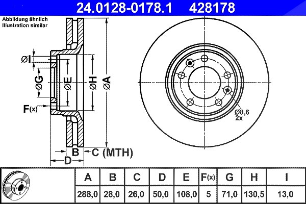Ate 1x Bremsscheibe [Hersteller-Nr. 24.0128-0178.1] für Citroën