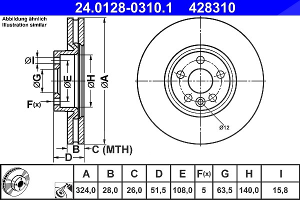 Ate 1x Bremsscheibe [Hersteller-Nr. 24.0128-0310.1] für Volvo