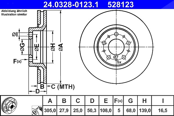 Ate 1x Bremsscheibe [Hersteller-Nr. 24.0328-0123.1] für Volvo