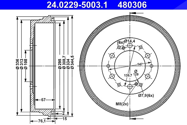 Ate 1x Bremstrommel [Hersteller-Nr. 24.0229-5003.1] für Toyota