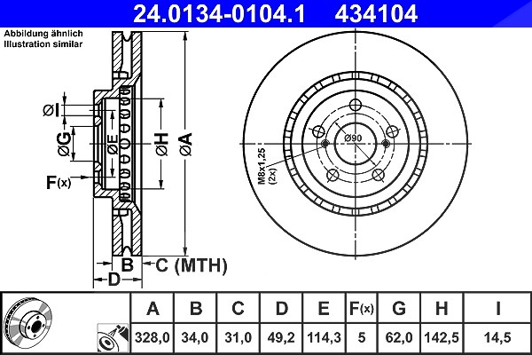 Ate 1x Bremsscheibe [Hersteller-Nr. 24.0134-0104.1] für Lexus