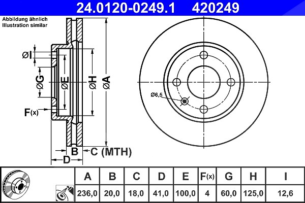 Ate Bremsscheibe [Hersteller-Nr. 24.0120-0249.1] für Vauxhall, Opel