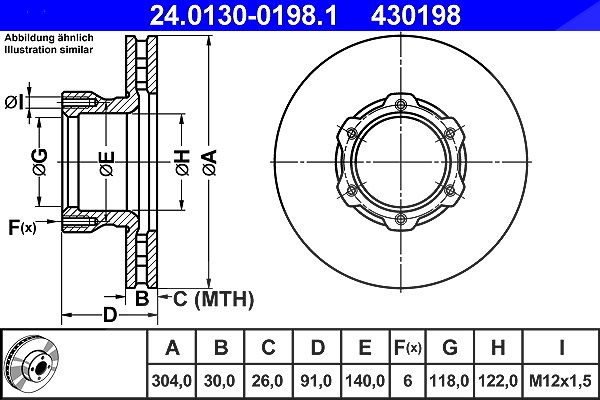 Ate 1x Bremsscheibe [Hersteller-Nr. 24.0130-0198.1] für Mercedes-Benz