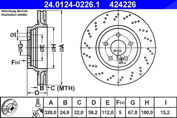 Ate 1x Bremsscheibe [Hersteller-Nr. 24.0124-0226.1] für Mercedes-Benz