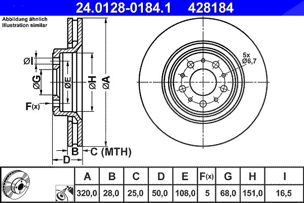 Ate 1x Bremsscheibe [Hersteller-Nr. 24.0128-0184.1] für Volvo