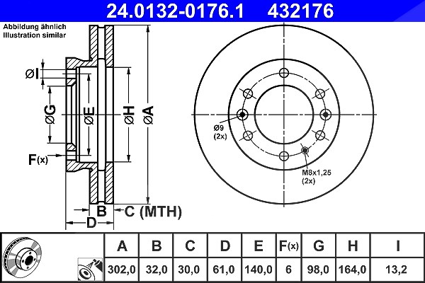 Ate 1x Bremsscheibe [Hersteller-Nr. 24.0132-0176.1] für Ford, Mazda