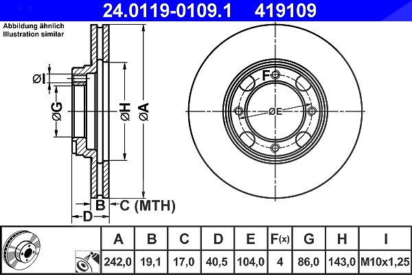 Ate Bremsscheibe [Hersteller-Nr. 24.0119-0109.1] für Hyundai