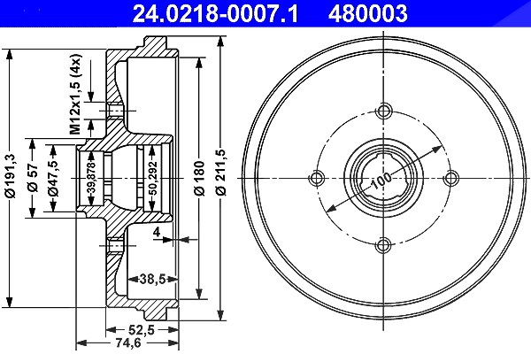 Ate Bremstrommel [Hersteller-Nr. 24.0218-0007.1] für Seat, VW, Audi