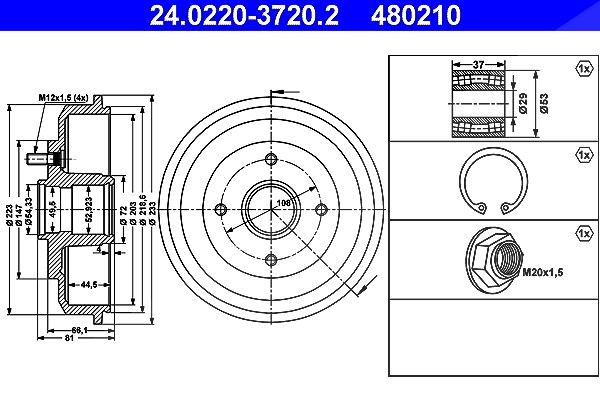Ate Bremstrommel [Hersteller-Nr. 24.0220-3720.2] für Ford, Ssangyong