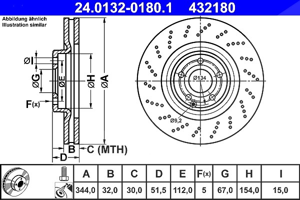 Ate 1x Bremsscheibe [Hersteller-Nr. 24.0132-0180.1] für Mercedes-Benz