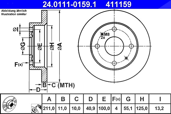 Ate Bremsscheibe [Hersteller-Nr. 24.0111-0159.1] für Daihatsu