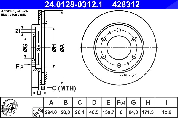 Ate Bremsscheibe [Hersteller-Nr. 24.0128-0312.1] für Mitsubishi, Fiat