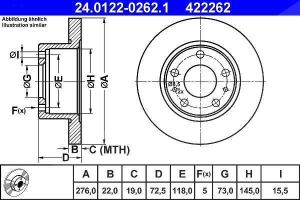 Ate 1x Bremsscheibe [Hersteller-Nr. 24.0122-0262.1] für Iveco