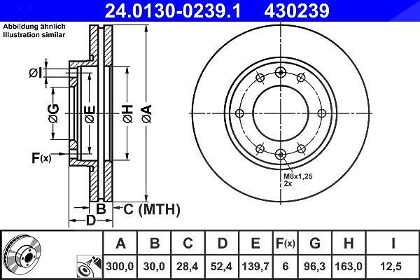 Ate 1x Bremsscheibe [Hersteller-Nr. 24.0130-0239.1] für Hyundai