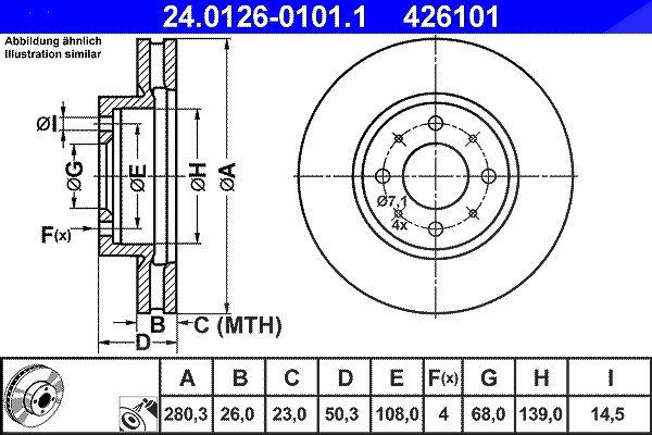 Ate Bremsscheibe [Hersteller-Nr. 24.0126-0101.1] für Volvo