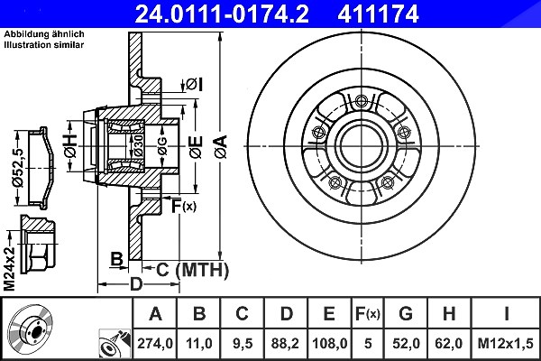 Ate 1x Bremsscheibe [Hersteller-Nr. 24.0111-0174.2] für Renault