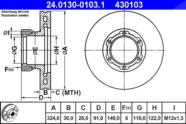 Ate 1x Bremsscheibe [Hersteller-Nr. 24.0130-0103.1] für Mercedes-Benz