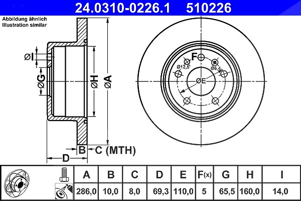 Ate Bremsscheibe [Hersteller-Nr. 24.0310-0226.1] für Opel, Saab