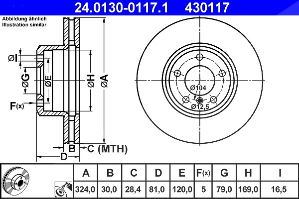 Ate 1x Bremsscheibe [Hersteller-Nr. 24.0130-0117.1] für BMW