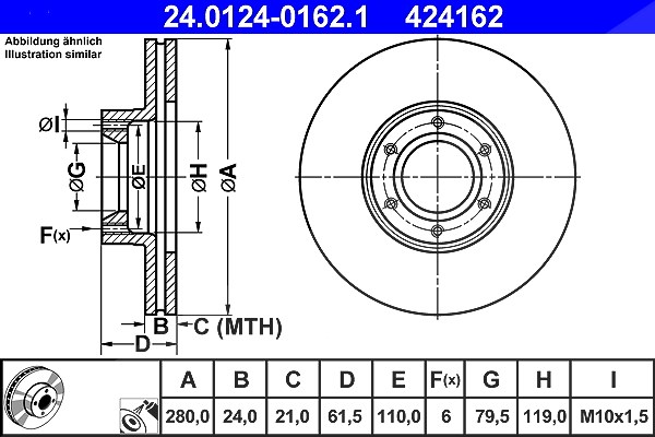 Ate Bremsscheibe [Hersteller-Nr. 24.0124-0162.1] für Vauxhall, Renault, Opel