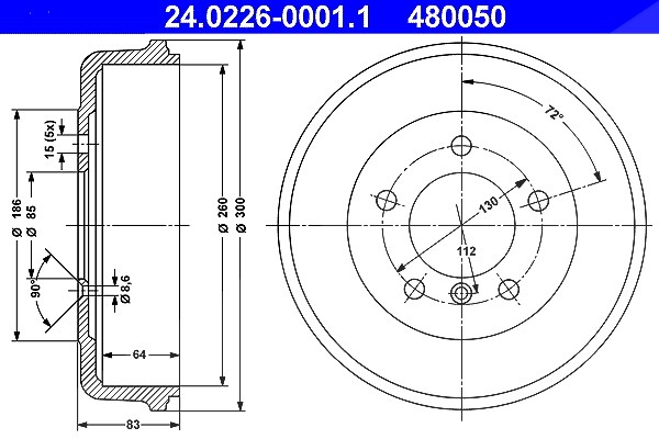 Ate Bremstrommel [Hersteller-Nr. 24.0226-0001.1] für Puch, Mercedes-Benz