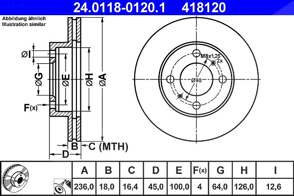 Ate Bremsscheibe [Hersteller-Nr. 24.0118-0120.1] für Proton, Mitsubishi
