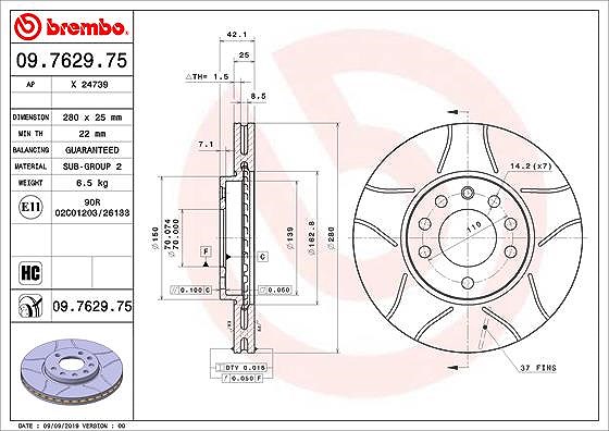 Brembo Bremsscheibe [Hersteller-Nr. 09.7629.75] für Vauxhall, Opel, Chevrolet