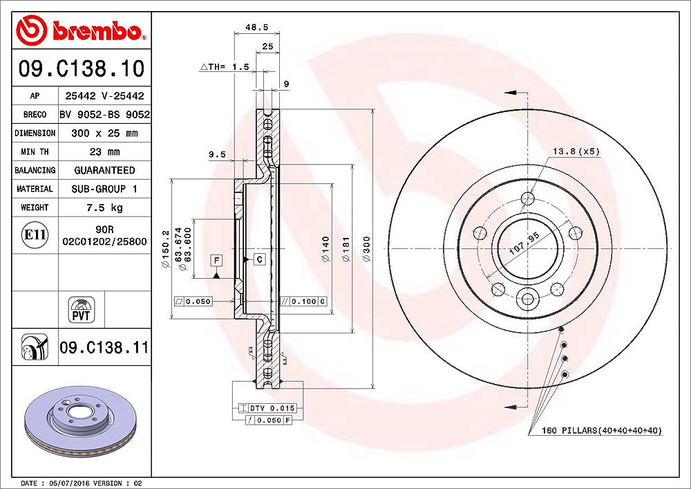 Brembo Bremsscheibe [Hersteller-Nr. 09.C138.11] für Volvo