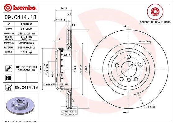 Brembo 1x Bremsscheibe [Hersteller-Nr. 09.C414.13] für BMW