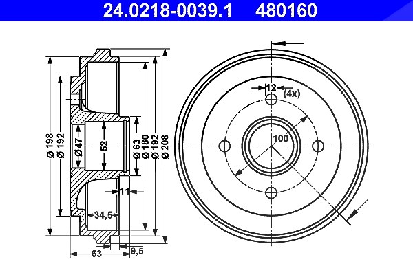 Ate Bremstrommel [Hersteller-Nr. 24.0218-0039.1] für Suzuki, Vauxhall, Nissan, Opel