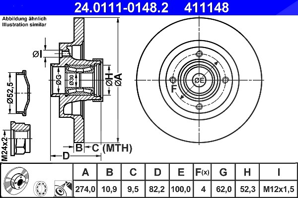 Ate 1x Bremsscheibe [Hersteller-Nr. 24.0111-0148.2] für Renault