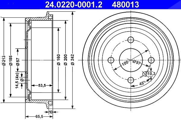 Ate Bremstrommel [Hersteller-Nr. 24.0220-0001.2] für Opel, Vauxhall, Daewoo, Chevrolet