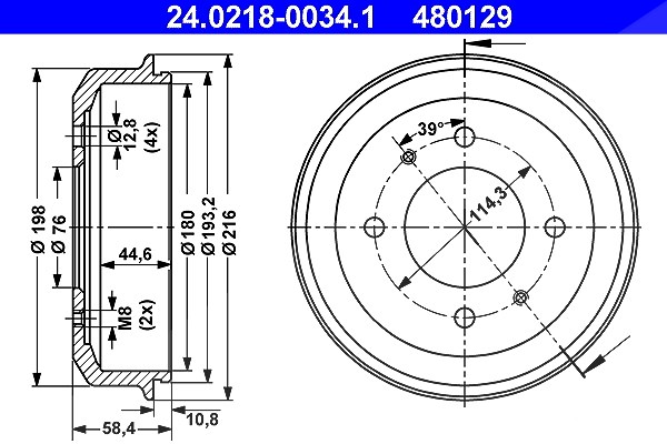 Ate Bremstrommel [Hersteller-Nr. 24.0218-0034.1] für Hyundai