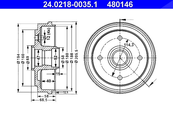 Ate Bremstrommel [Hersteller-Nr. 24.0218-0035.1] für Chevrolet, Daewoo