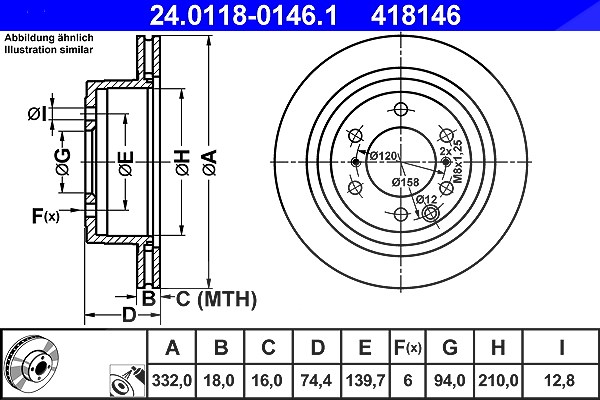 Ate 1x Bremsscheibe [Hersteller-Nr. 24.0118-0146.1] für Mitsubishi