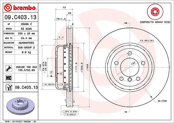 Brembo 1x Bremsscheibe [Hersteller-Nr. 09.C403.13] für BMW