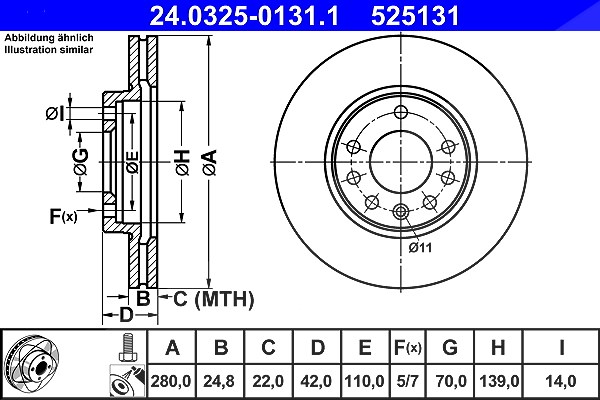 Ate Bremsscheibe Vorderachse Belüftet [Hersteller-Nr. 24.0325-0131.1] für Opel, Chevrolet, Vauxhall