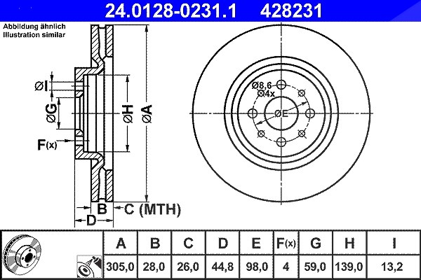 Ate 1x Bremsscheibe [Hersteller-Nr. 24.0128-0231.1] für Alfa Romeo