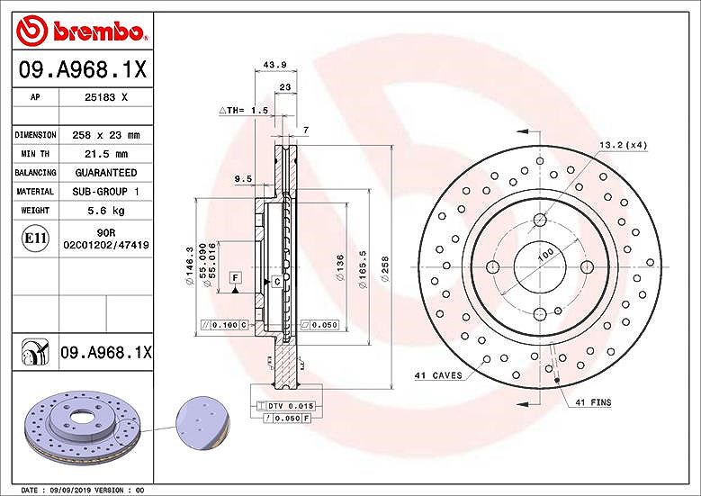 Brembo Bremsscheibe [Hersteller-Nr. 09.A968.1X] für Mazda, Mazda (changan)