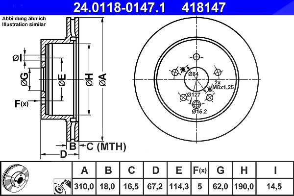 Ate Bremsscheibe [Hersteller-Nr. 24.0118-0147.1] für Lexus, Toyota
